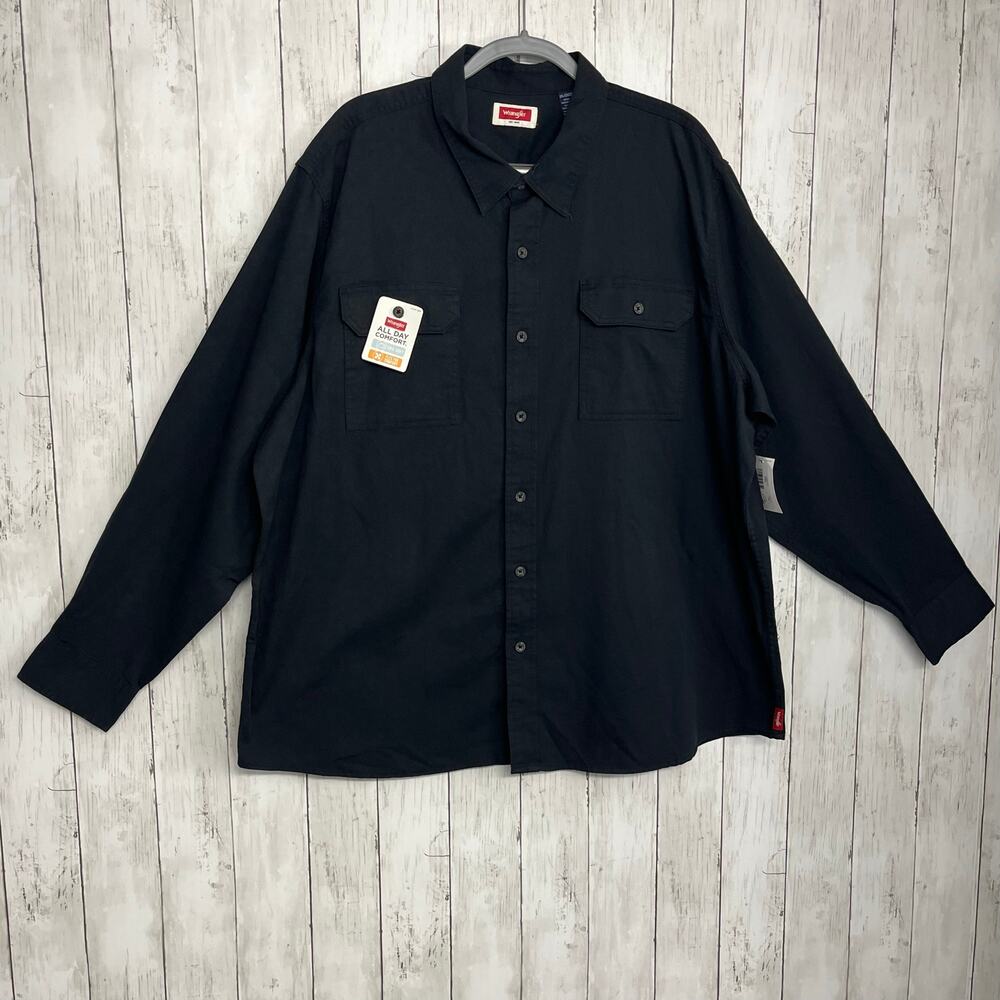 Wrangler Black Long Sleeve Epic Soft Basic Plain Casual Button Down Shirt 2XL